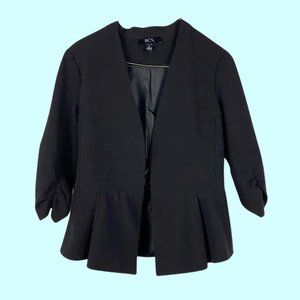 BCX Peplum Black 3/4 Sleeved Open Front Blazer